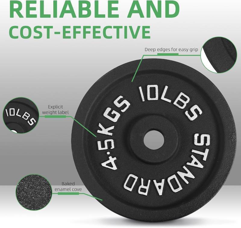 lot 441661 image: Fitvids Standard Cast Iron 2-Inch Weight Plates for Strength Training & Weightlifting, 40 Pounds Set