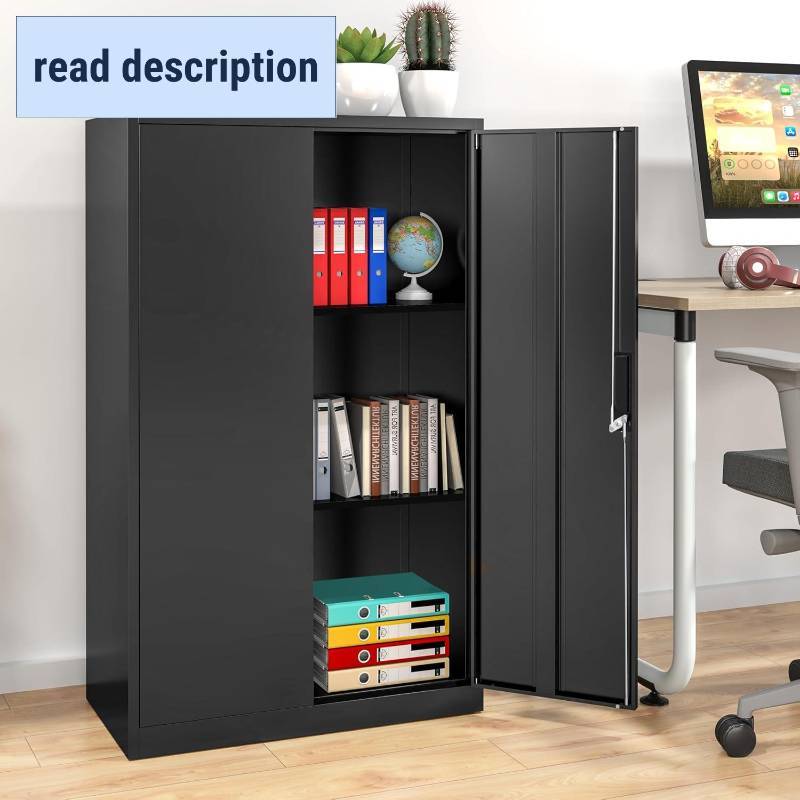 lot 411065 image: Retails for $100 Folding Metal Storage Cabinet with Lock,2 Doors and 2 Adjustable Shelves,Quick Assembly Foldable Steel Cabinet for Office Home Garage,Black