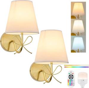 lot 141863 image: PASSICA DECOR Bow Wireless Battery Operated Wall Sconce Set of 2, Rechargeable Dimmable LED Lights with 15 Colors, Timer, Remote Control,Bow Lamp for Girls Rooms,Bedroom Living Room
