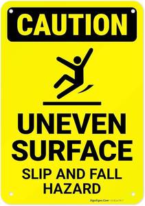 lot 141876 image: Caution Uneven Surface Slip and Fall Hazard OSHA Sign, 10x7 Inches, Rust Free .040 Aluminum, Fade Resistant, Made in USA