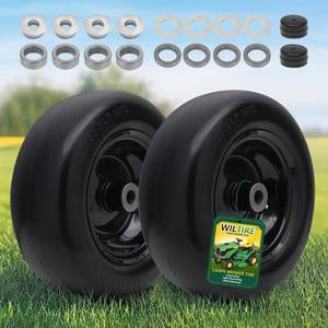 lot 141880 image: 11x4.00-5 Flat Free Tire and Wheel (2 Pack),Universal 11x4-5 Solid Smooth Tractor Turf Tire with Rim, 3.4 Centered Hub and 34 & 58 Bushing, For Zero Turn Mowers and Riding Lawn Mower