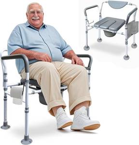 lot 141891 image: Retails for $170 Aliseniors Heavy Duty Bedside Commode, 500lbs Extra-Wide Bariatric Commode Chair for Adults & Seniors, Portable Toilet Seat with Arms, Adjustable Potty Chair Bucket with Lid, Tool-Free Assembly