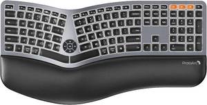 lot 141893 image: Backlit Bluetooth Ergonomic Keyboard, ProtoArc EK01 Plus Full Size Wireless Split Keyboard with Dual Bluetooth and USB, Cushioned Wrist Rest, Rechargeable for WindowsMacAndroid, Grey Black