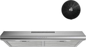 lot 141898 image: Retails for $111 FIREGAS Under Cabinet Range Hood 30 inch, DuctedDuctless Convertible Kitchen Hood Over Stove Vent, LED Light, 3 Speed Exhaust Fan, Reusable Aluminum Filters, Push Button, with Charcoal Filter