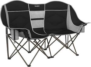 lot 141899 image: SUNNYFEEL Double Camping Chair Portable Folding Loveseat for 2 Adults Heavy Duty Oversized Camping Couch 600 lbs with Cup Holders & Storage for Outdoor Camping, Beach, Lawn, Patio RV & Indoor Use