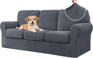 lot 241794 image: CHUN YI 7 Piece Couch Covers Sofa Covers Washable, Stretch Sofa Slipcovers for 3 Cushion Couch with Seperate Backrest and Cushion Covers, Anti Slip Furniture Protector for Dogs Pets (Large, Grey)