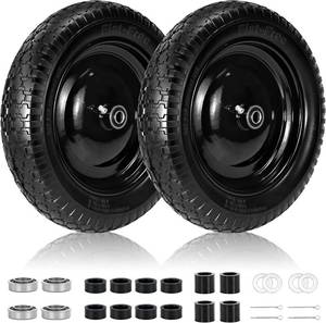 lot 241796 image: 2 PCS 4.804.00-8 Flat Free Tire and Wheel, 14.5 Solid Wheelbarrow Tires, 58 34 Bearings 3-7 Centered Hub for Hand Truck, Garden Cart, Universal Fit 4.804.00-8, 3.503.00-8 4.00-6 etc