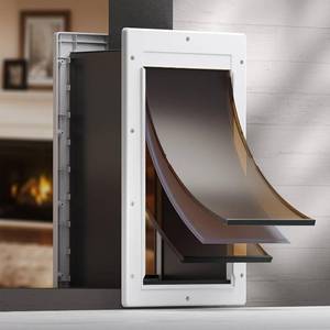 lot 241805 image: PETCOMING Dog Door 3 Flap, Plastic Dog Door for Wall, Large Doggy Door, Dogie Door for Interior & Exterior Walls, Magnetic Flaps, Insulation Flap, Closing Panel, Pet Door for Pets Up to 110lbs(Large)