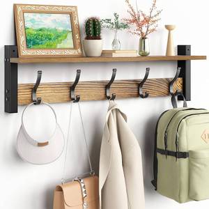lot 241822 image: Optish Coat Rack Wall Mount with Shelf, 24 Inch Coat Hanger Walls Mounted, Hat Rack for Walls, Shelf with 5 Coat Hooks, Wall Hanger for Entryway (Brown)