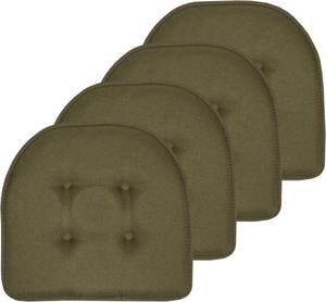 lot 241831 image: Sweet Home Collection Chair Cushion Memory Foam Pads Tufted Slip Non Skid Rubber Back U-Shaped 17 x 16 Seat Cover, 4 Count (Pack of 1), Army Green