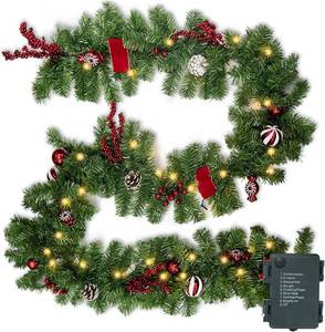 lot 341779 image: Nerosun 9FT Christmas Garland with 50LED Lights, Battery Operated Prelit Garland Christmas Decorations Timer 8 Mode, Artificial Outdoor Christmas Garland Greenery Pinecone for Indoor Door Decor