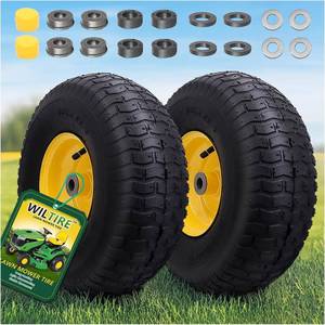 lot 341784 image: Wiltire 15x6.00-6 Tire and Wheel Assembly (2 Pack),Replacement Riding Lawn Mower Front Tires - With 3 Centered Hub and 34 Bushings (Extra 58 Bushings)