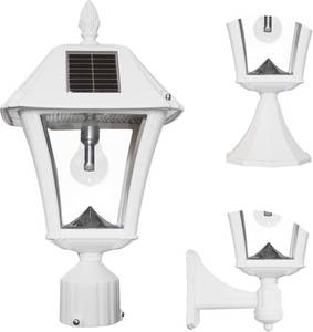 lot 341786 image: Gama Sonic Baytown II Bulb White Outdoor Solar Light, Single Post Light with 3 Mounting Options, 3in. Fitter for Lamp Posts, Flat Mount for Column and Wall Mount, Resin (105B233)