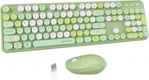 lot 341787 image: UBOTIE Colorful Computer Wireless Keyboards Mouse Combos, Typewriter Flexible Keys Office Full-Sized Keyboard, 2.4GHz Dropout-Free Connection and Optical Mouse (Green-Colorful)