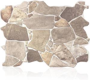 lot 341789 image: Retails for $104 CONCORD WALLCOVERINGS Retro-Art 3D Faux Stone Wall Panels, Pack of 10, Grey Beige Brown Wild Boulder, Lightweight PVC Sheets 17.5 x 23.75 (44.5cm x 60.3cm), Rock Tiles - Covers 28.86Sq Ft (2.7m2)