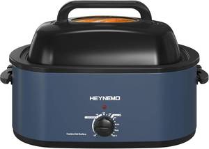 lot 341796 image: 26 Quart Electric Roaster Oven with Visible & Self-Basting Lid, Large Turkey Roaster with Defrost Warm Function, Adjustable Temperature, Removable Pan Rack, Stainless Steel, Blue