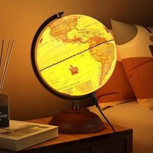lot 341800 image: Illuminated World Globe with Wood Stand, 8 Vintage Globes for Adults, Light Up Globe for Kids Children Earth Geography Learning, Antique Globes Lamp Night Light Desk Decor for Home Office Classroom