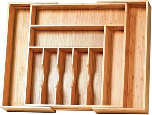 lot 341801 image: Umilife Extra Large Expandable Kitchen Siverware Utensils Drawer Organizer, 19 Deep for Big Drawer, Adjustable Bamboo Wood Drawer Divider with Curved Grooves, Cutlery Tray Flatware Holder