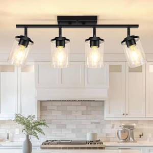 lot 341803 image: FadimiKoo 4-Lights Track Lighting Fixtures Ceiling with Clear Glass Shades, Modern Black Semi Flush Mount Ceiling Light, Rotatable Wall Mount Ceiling Lamp for Kitchen Hallway Bedroom