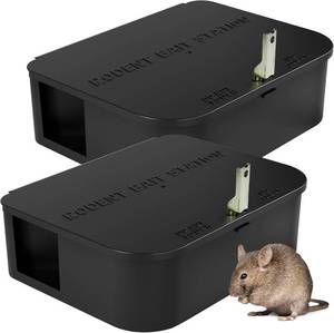 lot 341804 image: Rat Station Box with 1 Key, Complete Rodent Solution Keeps Rats Away, Pet & Child-Safe, Lock & Key Available, Reusable & Long-Lasting, Indoor & Outdoor, 2 Pack