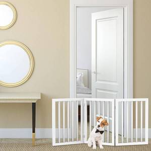 lot 341808 image: Pet Gate - 3-Panel Indoor Foldable Dog Fence for Stairs, Hallways, or Doorways - 55x24-Inch Retractable Freestanding Dog Gates by PETMAKER (White)