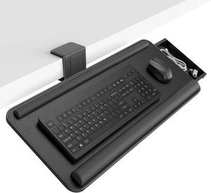 lot 341810 image: Height Adjustable Tilt Rotating Keyboard Tray Under Desk - Klearlook PU Leather Keyboard Drawer wWrist Rest,Clamp-on Ergonomic Mouse Keyboard Desk Extender(No Drilling), 25 x11 Inch -Carbon Black Carbon Black (Pro)