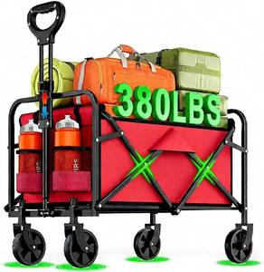 lot 341823 image: Inbrave Heavy-Duty Collapsible Wagon - 380LB Capacity  All-Terrain Wheels  Foldable for GroceriesBeachCampingGarden (Red)