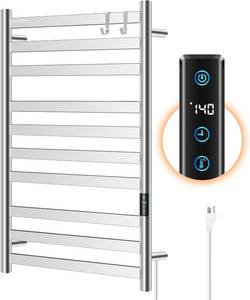lot 441753 image: Retails for $190 Heated Towel Rack for Bathroom, Towel Warmer with 10 Bar Flat Rack Large, Electric Hot Towel Rack Wall Mounted, LED Buit-in Timer, Plug-in, Stainless Steel, Fast Heating, Nickel