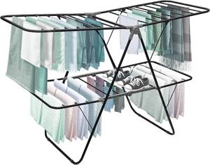 lot 441756 image: Brookstone 2 Tier Folding Rack IndoorOutdoor Collapsible Clothes Dryer Stand Laundry or Shoe Rack,Heavy Duty Freestanding Garment Hanger, Foldable, Portable Air Dry Holder