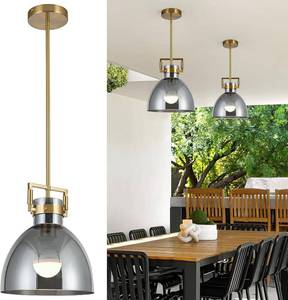 lot 441767 image: jengush Battery Operated Pendant Light,Battery GlassCeiling Light with Rechargeable Bulbs Remote Control 9 Colors Modes Dimmable Kitchen Island Bedroom Dining Room(Gray)