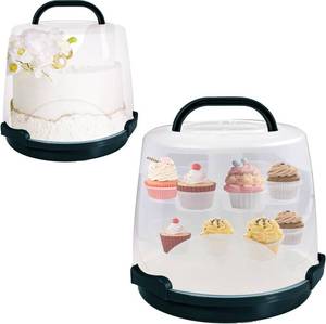 lot 441769 image: HomDSim Cake Carrier Round Cake Stand Plus Height Cake Container with Cupcakes Pad, Handle, Lid Reusable Package Box for Transporting Desserts,Pie,Toast,Fruit (10 Black)