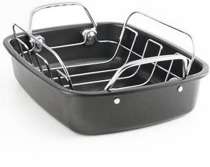 lot 441770 image: KITESSENSU Large Roasting Pan with Rack - 25 LB Nonstick Turkey Roaster Pan for Oven - Heavy Duty Carbon Steel Roasting Pan with Wider Handles for Chicken, Vegetables & Holiday Meals, Gray