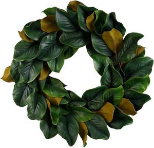 lot 441781 image: Serene Spaces Living Artificial Green Magnolia Leaf Wreath, Ideal to Hang at Wedding, Store Display, Window Sill, Fall Decor, Perfect Holiday D cor, Measures 24 Diameter and 4 Tall
