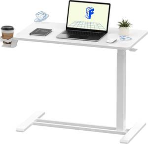 lot 131068 image: FLEXISPOT H7 Adjustable Overbed Bedside Table with Wheels Pneumatic Mobile Standing Laptop Desk Rolling Computer Cart Movable Overbed Table Hospital Home Use (31.5 W x 17.7 D, White Large)