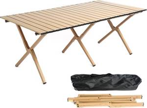 lot 370978 image: 48Inch Folding Camping Table, Lightweight Roll-Up Table Aluminum Low Portable Picnic Table with Carrying Bag for Outdoor, Beach, Picnic, Backyards, BBQ and Party, Log Color
