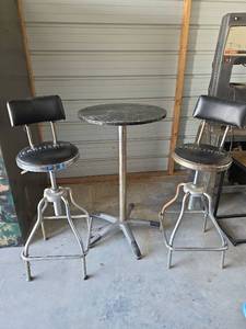 lot 15 image: Craftsman Industrial 2ct Shop Stools with Cafe Table Set