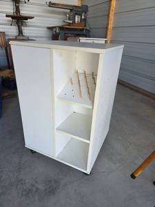 lot 30 image: White Mobile Storage Cabinet with Pegboard