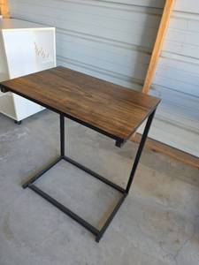 lot 32 image: Wood Top Table with Black Metal Frame