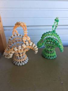 lot 35 image: Handmade Beaded Decorative Baskets Set