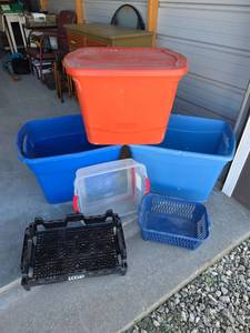 lot 52 image: Mixed Plastic Storage Container- Only One Has Lid- Dirty