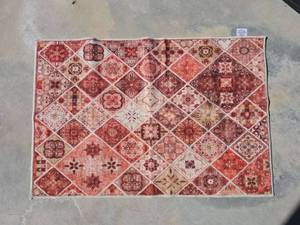 lot 201 image: Moroccan Pattern Area Rug in Burgandy and Cream