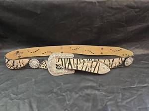 lot 235 image: Genuine Leather Animal Print Rhinestone Western Belt 44inch