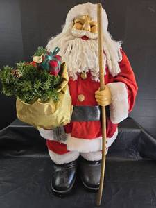 lot 282 image: Traditional Santa Claus Figure with Staff and Gift Bag 32 inches
