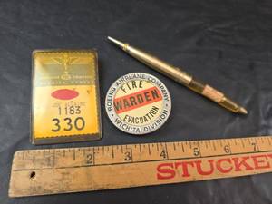 lot 304 image: Boeing Aircraft Company Employee ID and Fire Warden Pin with Special Presentation Pen for Ideas