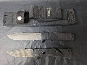 lot 344 image: SOG Fixed Blade Combat Knife with Sheath and Folding Knife