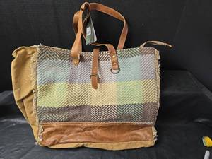 lot 394 image: Myra Bag Multi-Pattern Canvas and Leather  Large Tote Bag- New