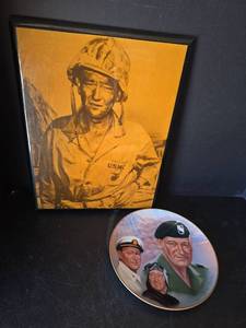 lot 441 image: USMC Military Portrait Print and John Wayne Commemorative Plate