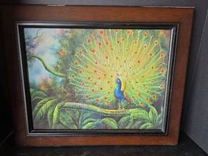 lot 456 image: 15in x 20in Framed Peacock Picture