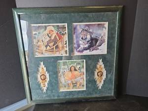 lot 457 image: 22in x 21in Maija Native American Wolf Theme Framed Wall Art Collection