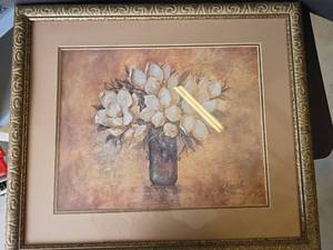 lot 458 image: White Magnolia Floral Picture 24in x 28in